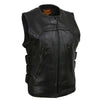 Milwaukee Leather women's club-style SWAT rider leather vest with single panel back for club patches, black and fitted design.