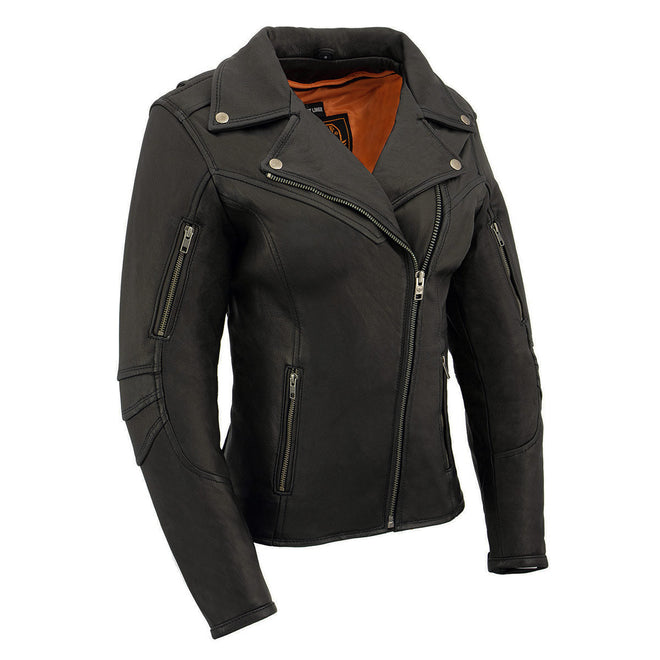 Milwaukee Leather women's black Classic leather long-length vented jacket, lightweight and stylish for women.