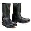 Milwaukee Leather women's black leather motorcycle boots with classic square toe and 11-inch harness design.