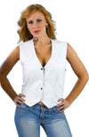 Milwaukee Leather women's white classic western leather vest with four snap buttons, stylish women’s western vest with leather details.