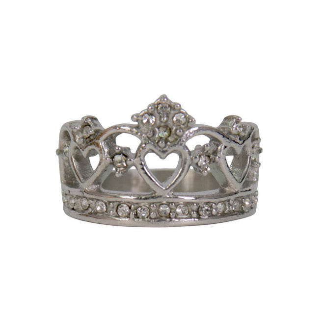 Hot Leathers women's silver Heart Crown stainless steel ring, detailed jewelry accessory with heart and crown design.