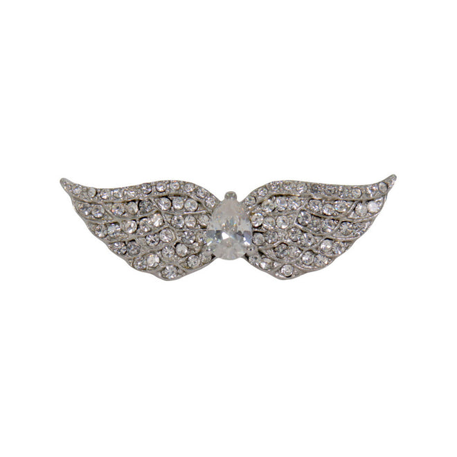 Women's white stainless steel ring with crystal pearl wings, designed by Hot Leathers, featuring intricate wing details and elegant craftsmanship.