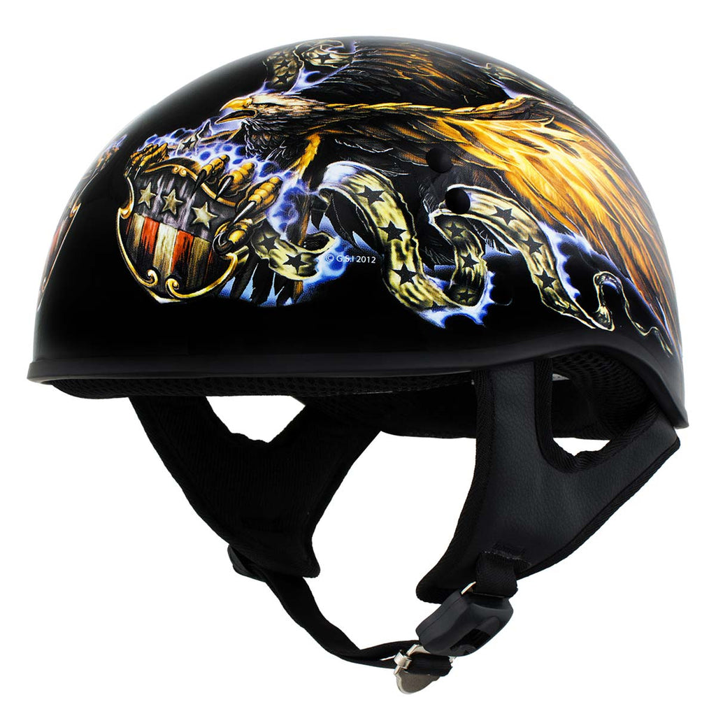 double eagle half motorcycle helmet HLD1028 'USA Eagle' Flat Black Motorcycle DOT Approved Skull Cap Half Helmet for Men and Women Biker