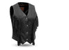 Women's fringe leather motorcycle vest by FIRST MFG featuring stylish fringe details and a classic biker look.