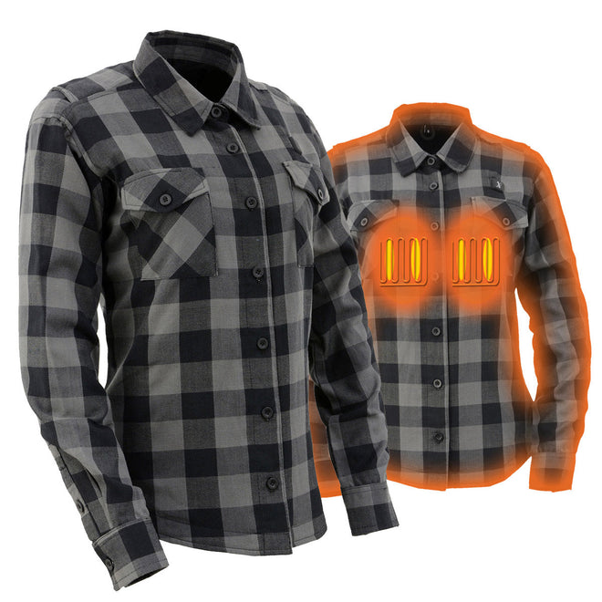 Milwaukee Leather Nexgen Heat Women's NXL2601SET Bonnie black and grey heated flannel sleeve shirt for outdoor activities with battery