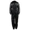 Milwaukee Leather women's black and grey waterproof rain suit with armor and hood, designed for protection and outdoor wear.