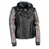 Milwaukee Leather women's black hooded leather jacket with silver sleeves, stylish and durable women's leather jacket.