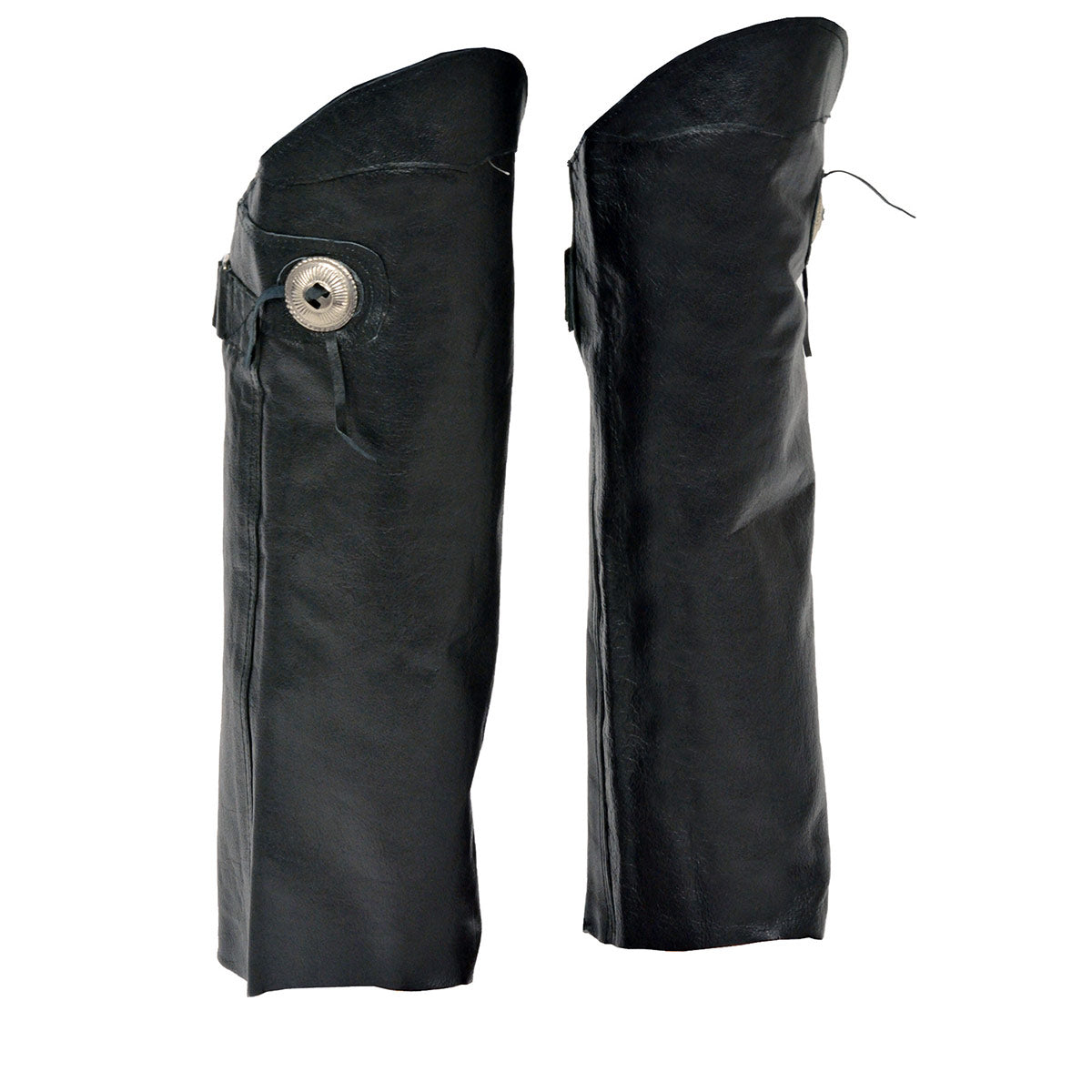 Milwaukee Leather Women's black leather chaps with conchos, designed for riding and western wear.
