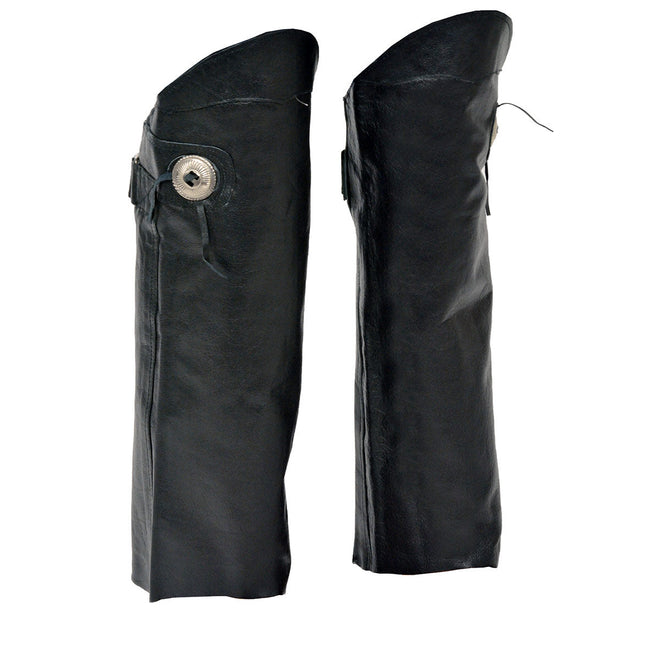 Milwaukee Leather Women's black leather chaps with conchos, designed for riding and western wear.