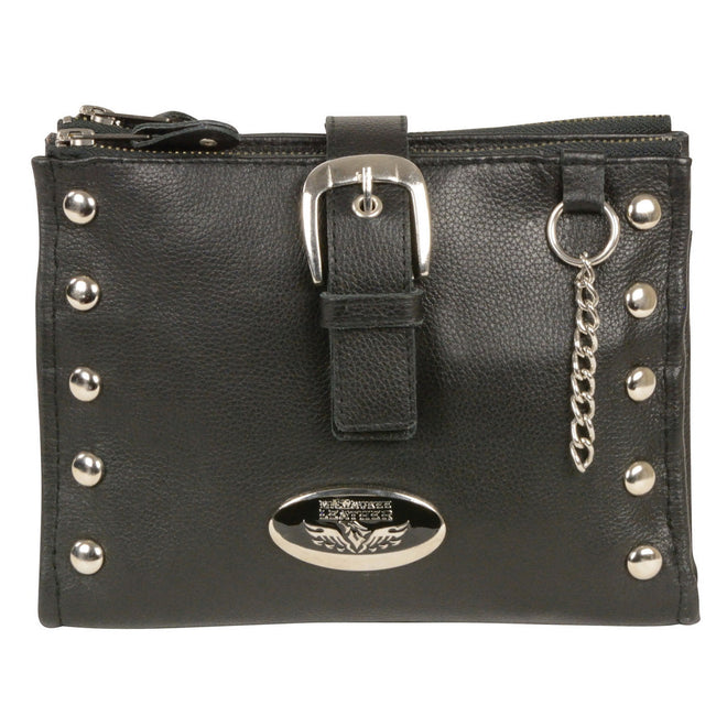 Milwaukee Leather women's black leather shoulder bag with studded accents, stylish and functional for everyday use.