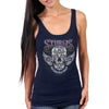 Women's navy Sturgis antique sugar skull tank top by Hot Leathers, stylish textile clothing with graphic skull design.