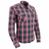 Milwaukee Leather women's black and pink long sleeve cotton flannel shirt, casual textile clothing for women.