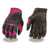 Milwaukee Leather women's racing gloves in hot pink and black leather with mesh panels, designed for comfort and style.