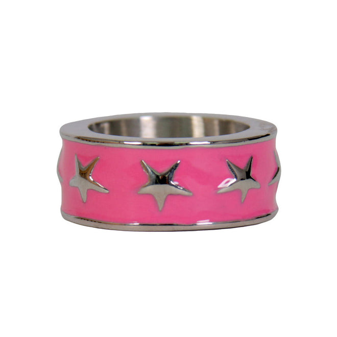 Hot Leathers women's pink stainless steel ring with star designs, stylish accessories for bold fashion statements.