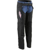 Milwaukee Leather women's black and pink textile winged chaps with detailed wing design on the sides.