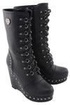 Milwaukee Leather women's black lace-up platform wedge boots with chunky heel and stylish design.