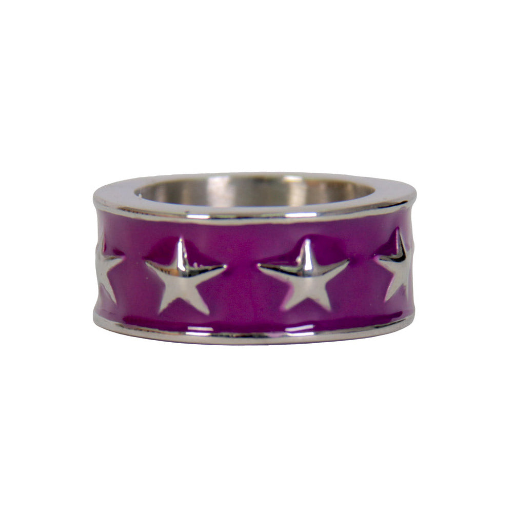 Hot Leathers women's purple stainless steel ring with star designs, stylish accessory for women.