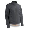 Milwaukee Leather women's black waterproof lightweight soft shell jacket with a sleek fit and soft fabric, ideal for outdoor wear.