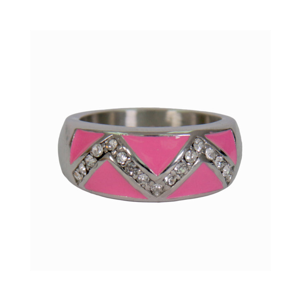 Hot Leathers women's pink stainless steel Chevron ring with rhinestones, stylish accessories for women.