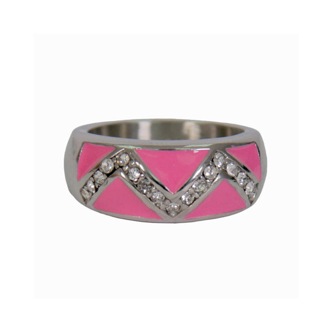 Hot Leathers women's pink stainless steel Chevron ring with rhinestones, stylish accessories for women.