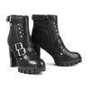 Milwaukee Leather women's black leather platform boots with straps, stylish ankle boots with buckle details and chunky heel.