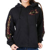 Women's black Sturgis Rose Wings hoodie by Hot Leathers, featuring floral and wing graphic design on soft textile fabric.