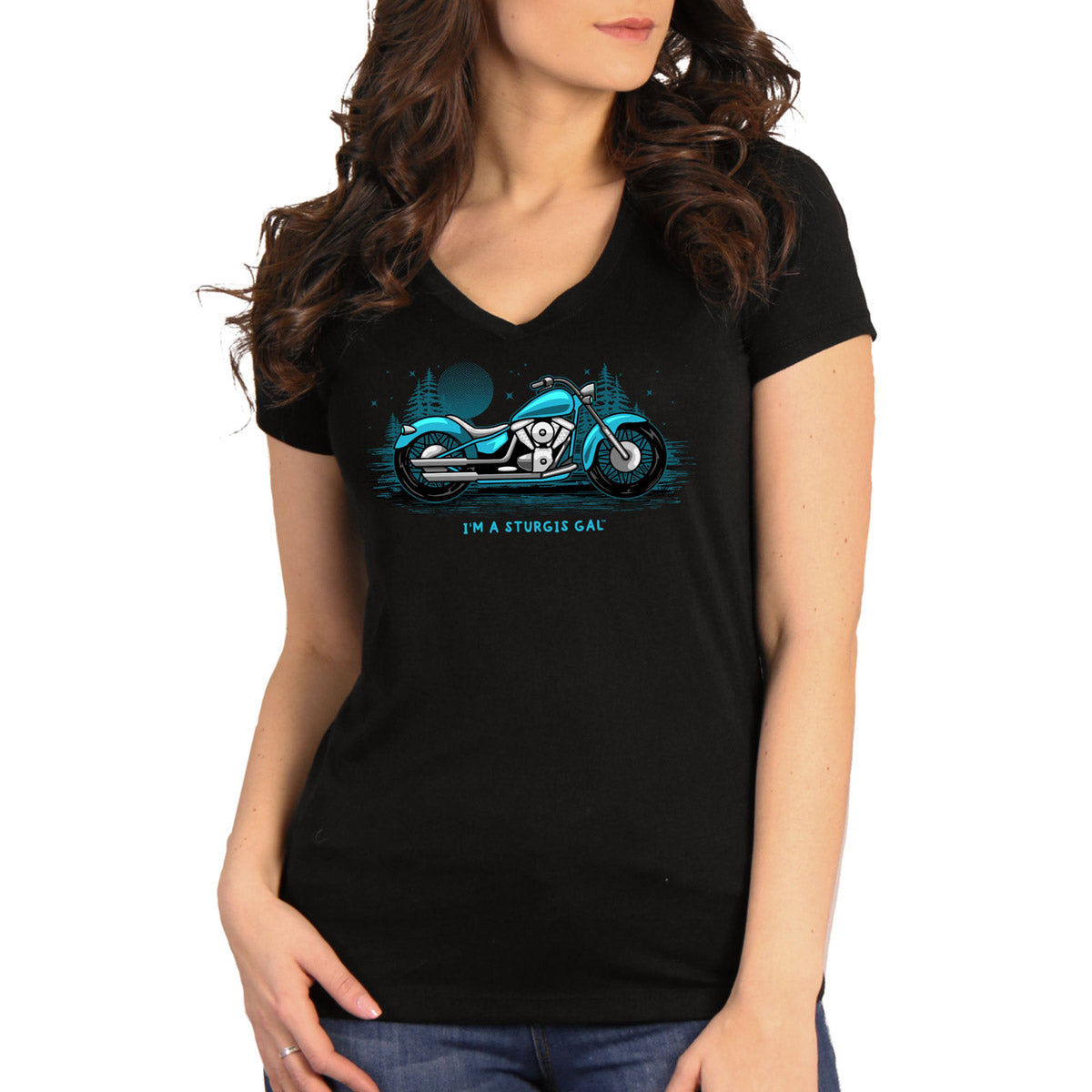 Black Women's Sturgis Gal T-Shirt by Hot Leathers featuring Sturgis 2023 event design and graphic print.