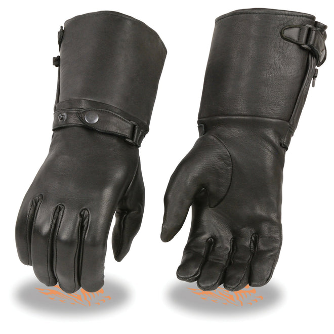 Milwaukee Leather women's black deerskin leather thermal lined gauntlet gloves with long cuffs for warmth and protection.