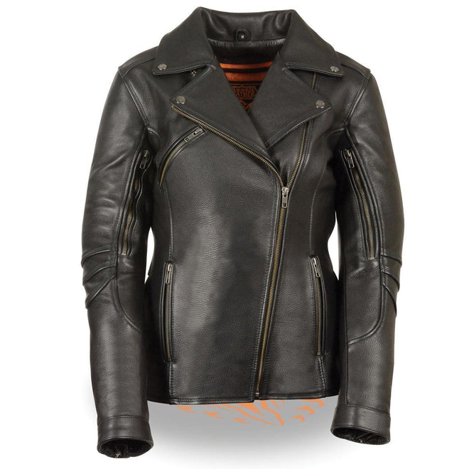 Milwaukee Leather women's black vented long-length leather jacket with belt-less design, stylish and breathable for women.