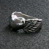 Women's Silver Winged Heart Stainless-Steel Ring by Hot Leathers, stylish accessory with winged heart design.
