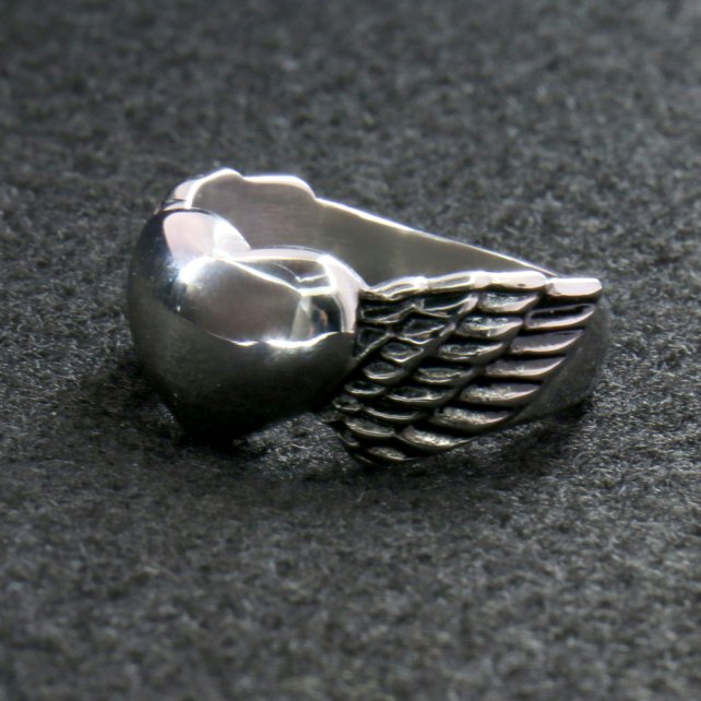 Women's Silver Winged Heart Stainless-Steel Ring by Hot Leathers, stylish accessory with winged heart design.