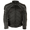 Milwaukee Leather men's black armored motorcycle jacket with textile and leather panels, featuring protective gear and stylish design.