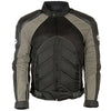 Milwaukee Leather men's black and grey armored motorcycle jacket with textile and leather panels, featuring protective armor details.
