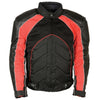Milwaukee Leather men's black and red armored moto jacket with leather, textile, and mesh panels, designed for riding protection.