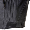 Women’s black leather motorcycle jacket with CE armor, flat matte finish, racing style, by HighwayLeather, featuring protective design.