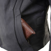 Women’s black leather motorcycle jacket by HighwayLeather with CE armor, flat matte finish, and racing style design.