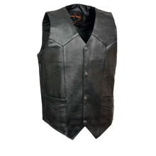 Leather King XS1310 Men's Classic Black Leather Vest with Snap Button Closure