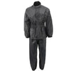 Milwaukee Leather NexGen Ladies XS5001 black waterproof rain suit with reflective piping, front view, designed for rain protection.