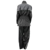 Milwaukee Leather XS5001 black and grey waterproof rain suit with reflective piping, shown from the back.