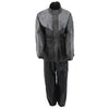 Milwaukee Leather NexGen Ladies XS5001 black and grey waterproof rain suit with reflective piping, front view.