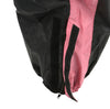 Milwaukee Leather NexGen Ladies XS5001 black and pink waterproof rain suit with reflective piping, shown in zoomed view.