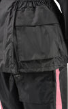 Milwaukee Leather NexGen Ladies XS5001 black and pink waterproof rain suit with reflective piping, shown in close-up view.
