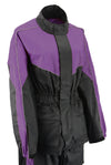 Milwaukee Leather XS5001 black and purple waterproof rain suit for women with reflective piping, designed for rain protection.