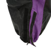 Milwaukee Leather XS5001 black and purple waterproof rain suit with reflective piping, designed for women, shown in a close-up image.