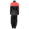 Milwaukee Leather NexGen Ladies XS5001 black and red waterproof rain suit with reflective piping, shown from the back.