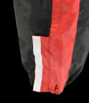 Milwaukee Leather XS5001 black and red waterproof rain suit with reflective piping, designed for women, shown in close-up detail.