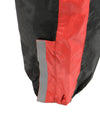 Milwaukee Leather NexGen Ladies XS5001 black and red waterproof rain suit with reflective piping, shown in close-up detail.