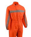 Milwaukee Leather NexGen Men’s orange hi-viz waterproof rain suit with reflective panels, close-up view of the rain suit.