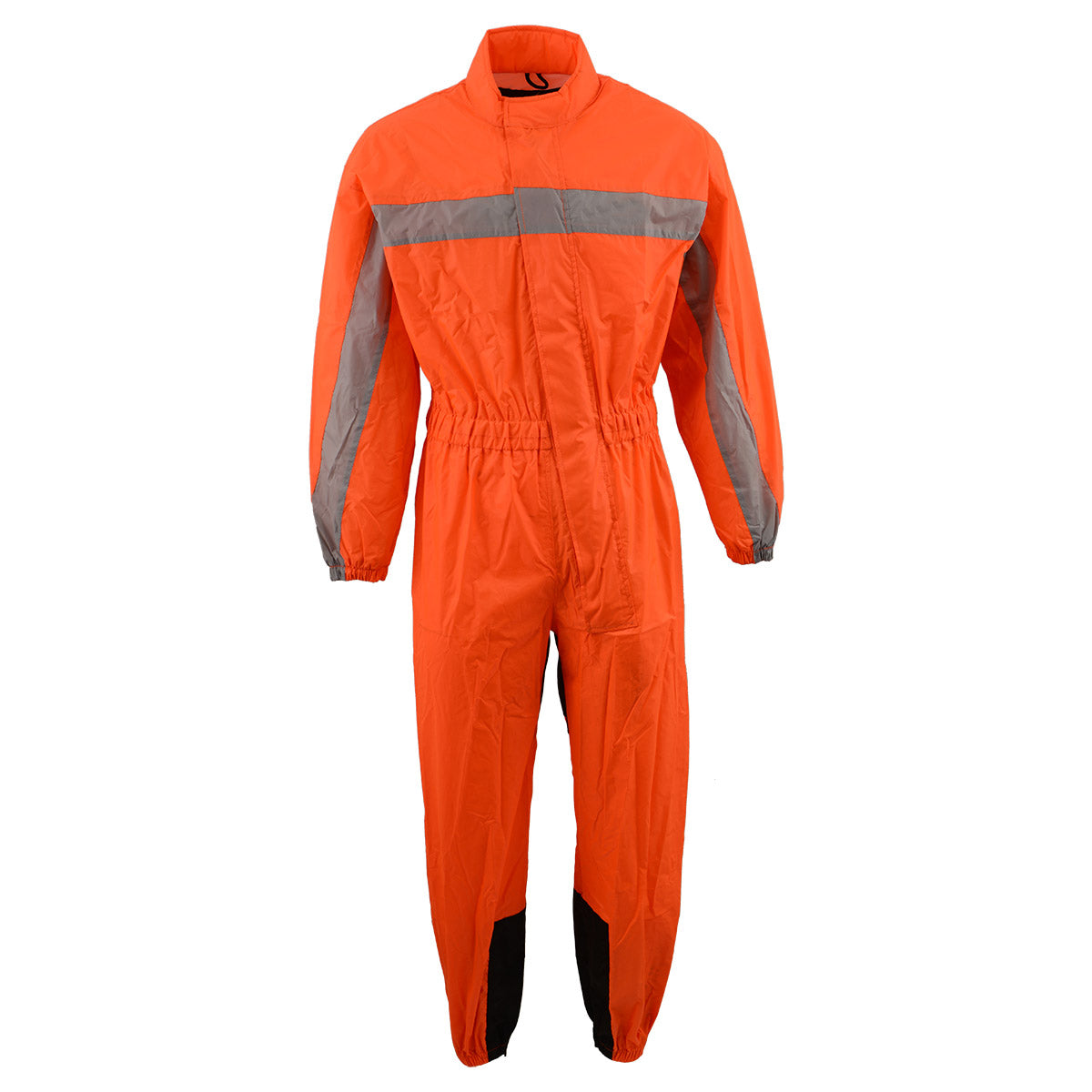 Milwaukee Leather Men’s XS5004 orange hi-viz waterproof rain suit with reflective panels, designed for visibility in wet weather.