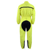 Milwaukee Leather XS5004 yellow hi-viz waterproof rain suit with reflective panels, shown from the back, designed for visibility and protection.
